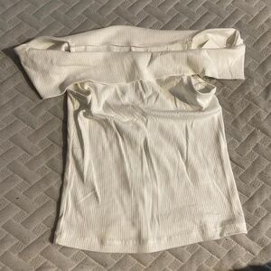 Lucky Brand Off the Shoulder White Ribbed Top Size Medium